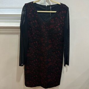 Marc New York- Women dress- size 12 red and black sheer long sleeves